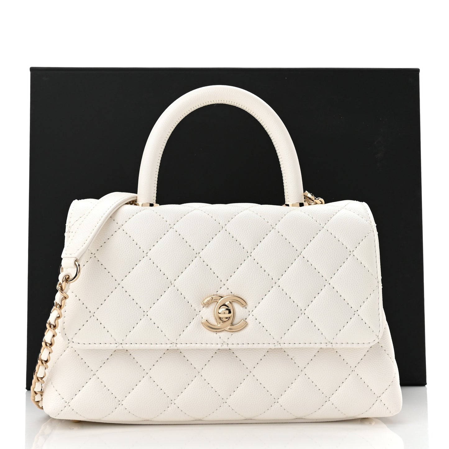 Caviar Quilted Mini Coco Handle Flap White