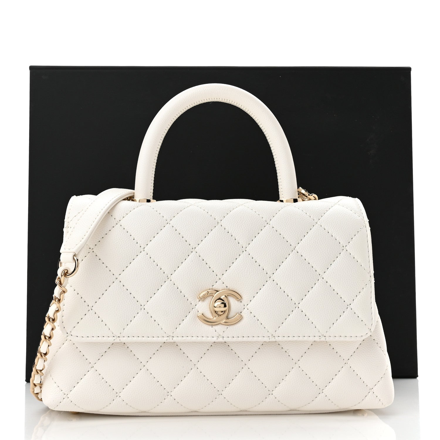 Chanel Caviar Quilted Mini Coco Handle Flap White 10 of 10