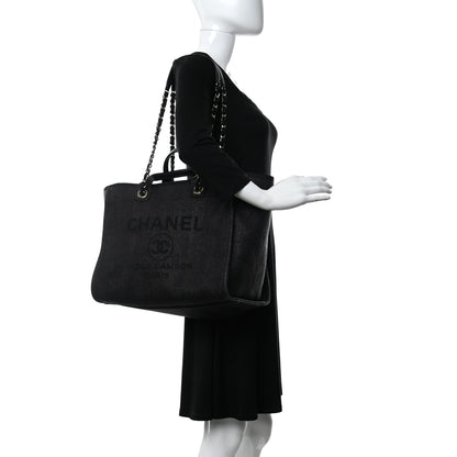 Chanel Mixed Fibers Calfskin Striped Medium Deauville Tote Black 2 of 12