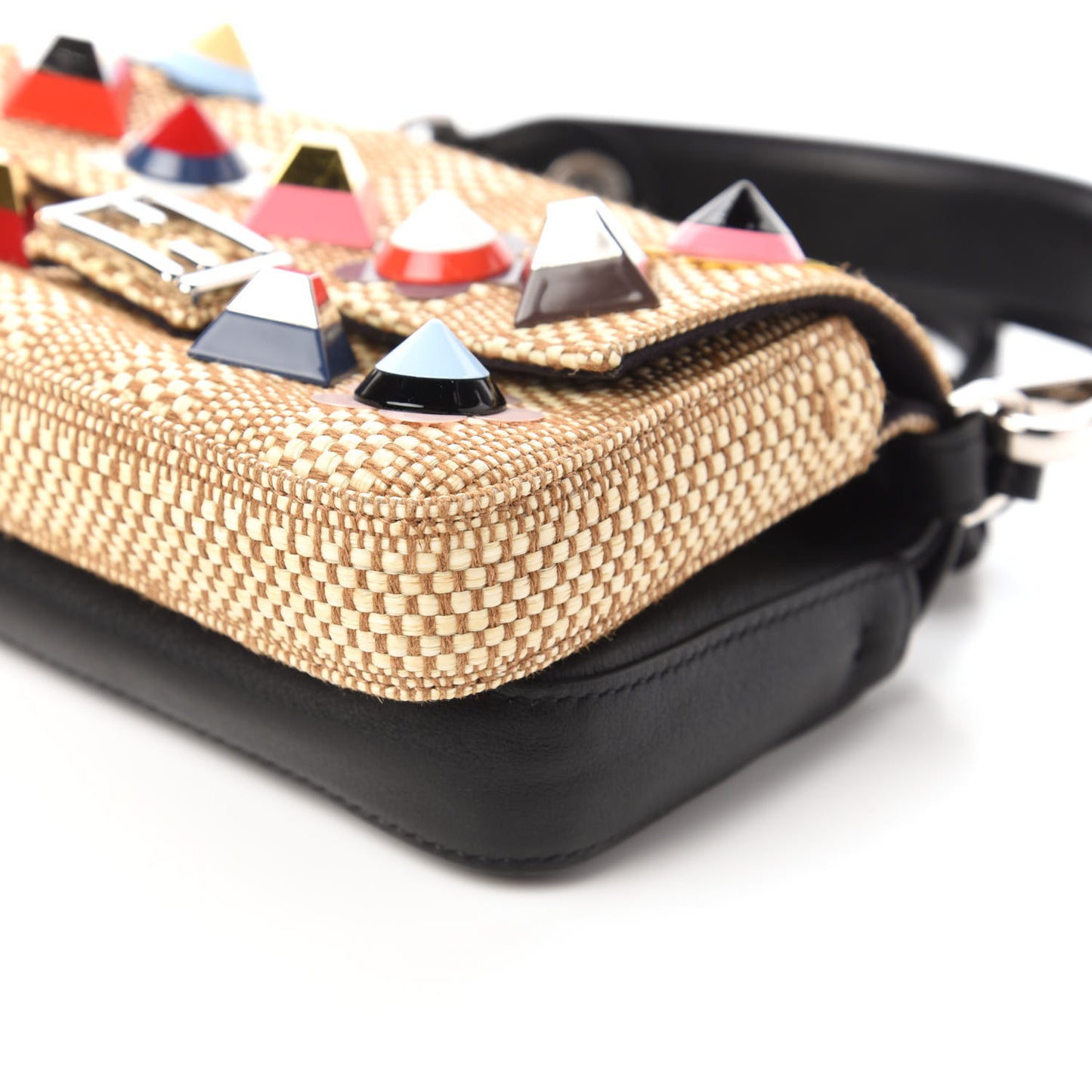 Paglia Vitello Dolce Paillettes Flowerland Studded Striped Micro Double Baguette Natural Multicolor