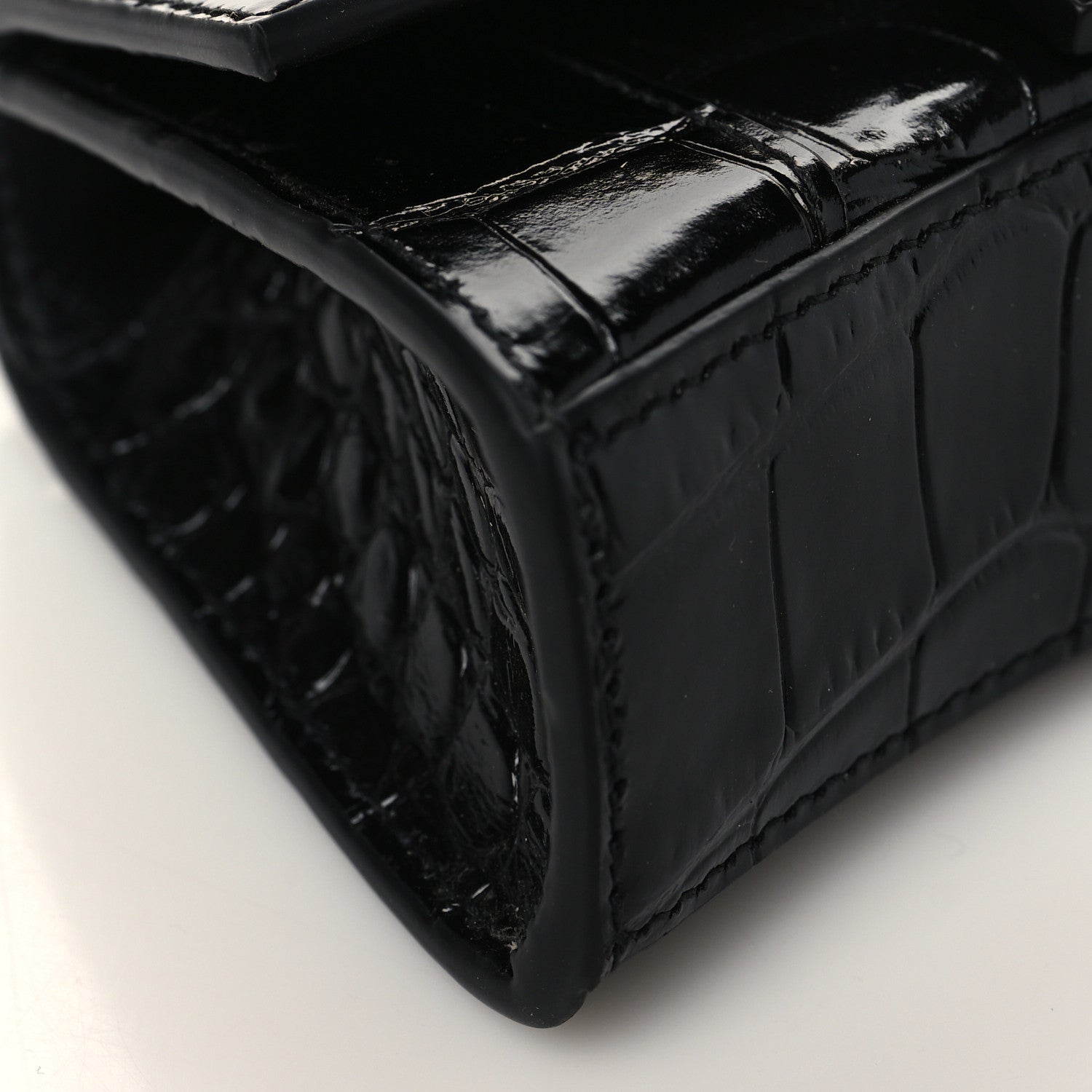 Balenciaga Shiny Calfskin Monochrome Crocodile Embossed Hourglass Top Handle Bag Mini with Chain Black 8 of 9