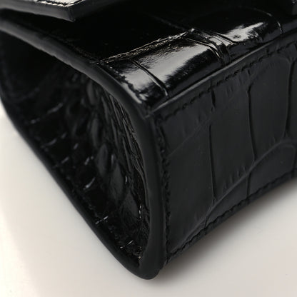 Balenciaga Shiny Calfskin Monochrome Crocodile Embossed Hourglass Top Handle Bag Mini with Chain Black 8 of 9