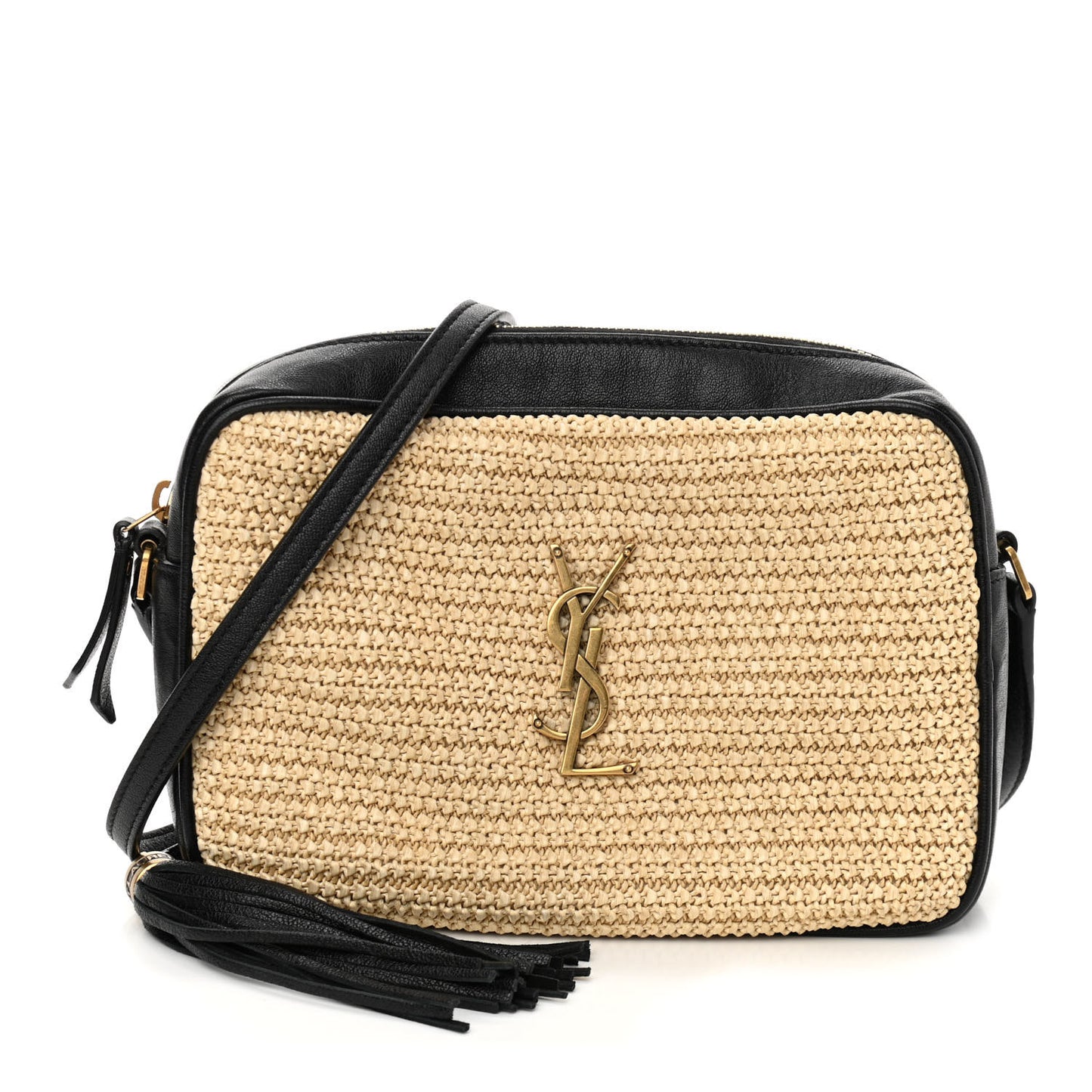 Raffia Canvas Monogram Lou Camera Bag Beige Black