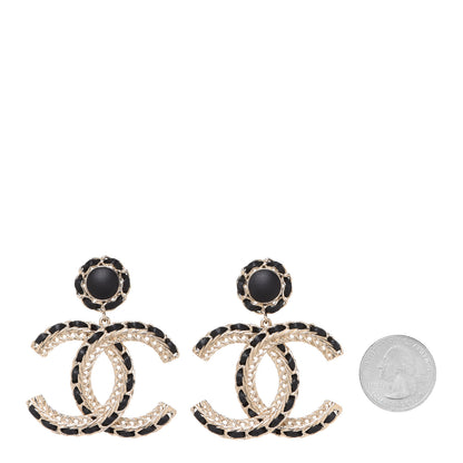 Chanel Lambskin Metal Chain CC Drop Earrings Black Gold 2 of 2