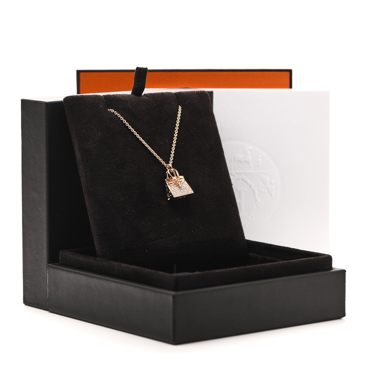 Hermes 18K Rose Gold Diamond Birkin Amulettes Pendant Necklace 5 of 5