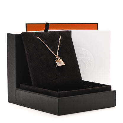 Hermes 18K Rose Gold Diamond Birkin Amulettes Pendant Necklace 5 of 5