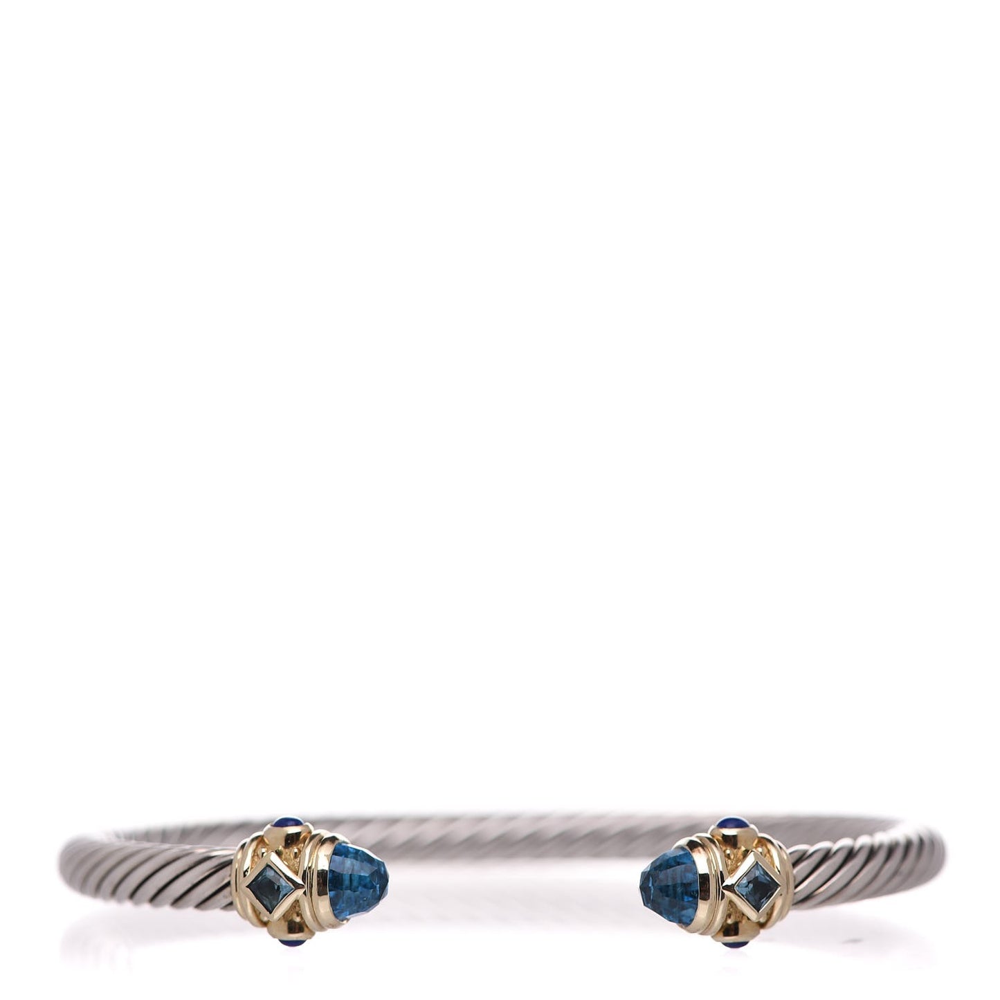 Sterling Silver 14K Yellow Gold Blue Topaz Lapis Lazuli 5mm Cable Renaissance Bracelet