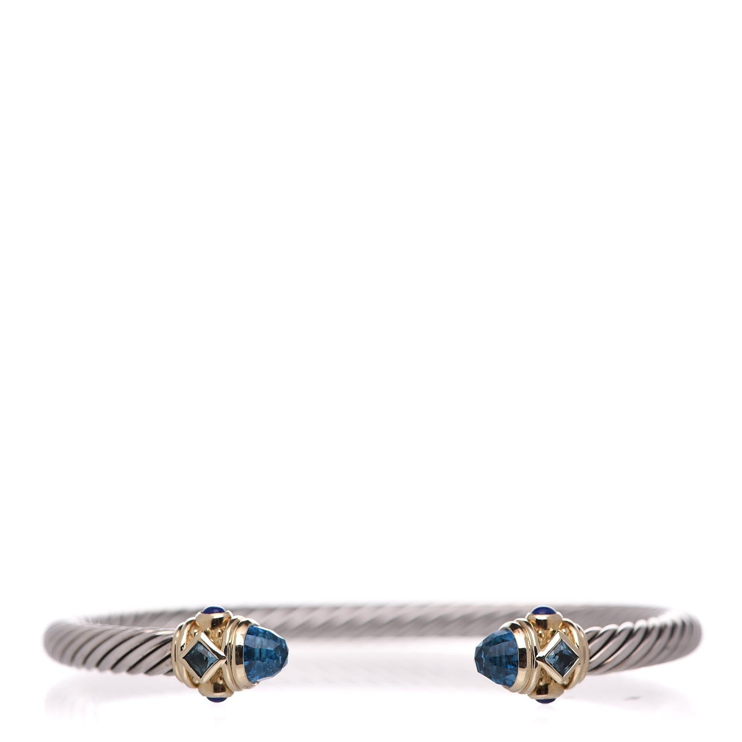 David Yurman Sterling Silver 14K Yellow Gold Blue Topaz Lapis Lazuli 5mm Cable Renaissance Bracelet 1 of 5
