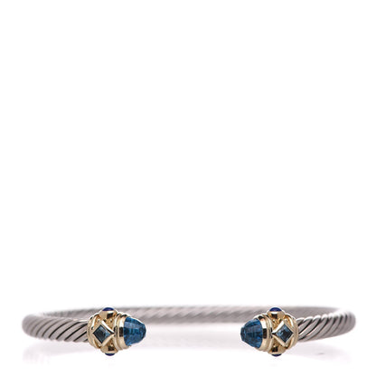 David Yurman Sterling Silver 14K Yellow Gold Blue Topaz Lapis Lazuli 5mm Cable Renaissance Bracelet 1 of 5