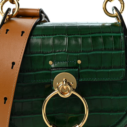 Chloe Calfskin Crocodile Embossed Small Tess Bag Woodsy Green 7 of 9