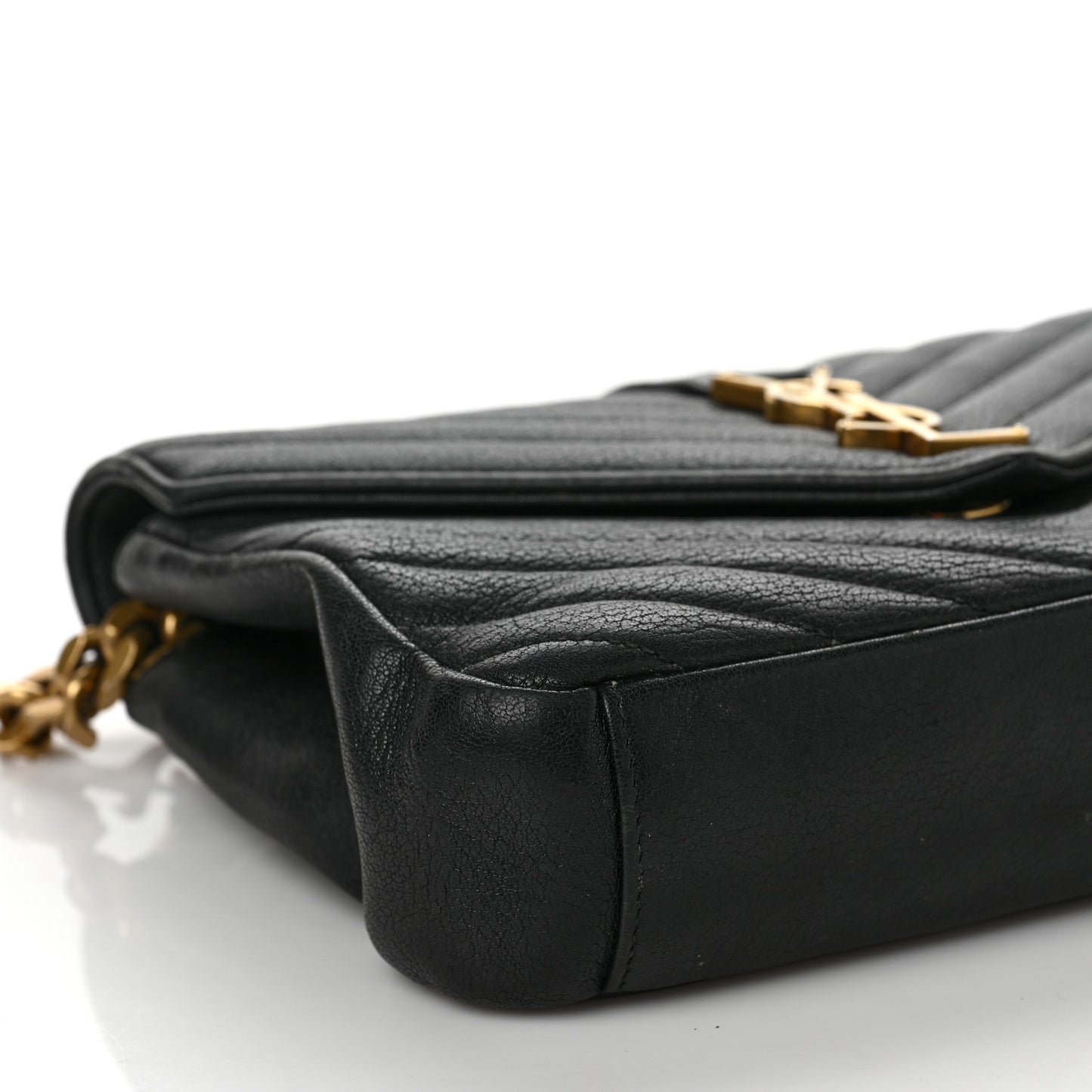 Sheepskin Matelasse Chevron Monogram Medium College Bag Black