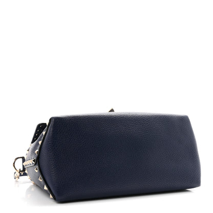 Valentino Garavani Pebbled Calfskin Rockstud Flip Lock Top Handle Bag Blue 4 of 9