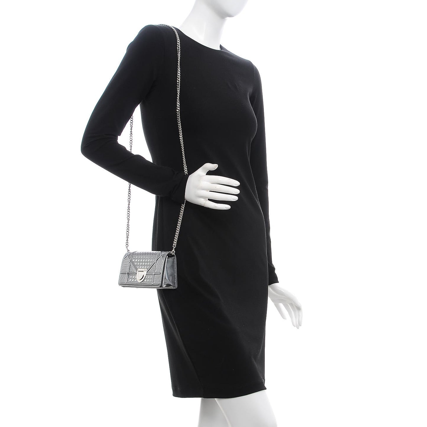 Metallic Patent Micro-Cannage Baby Diorama Flap Bag Silver