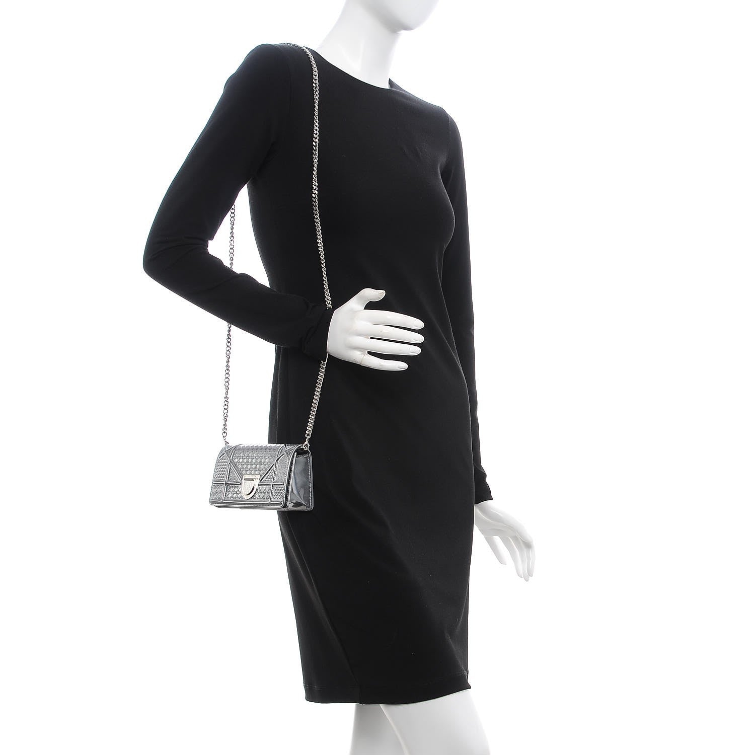 Christian Dior Metallic Patent Micro-Cannage Baby Diorama Flap Bag Silver 2 of 8