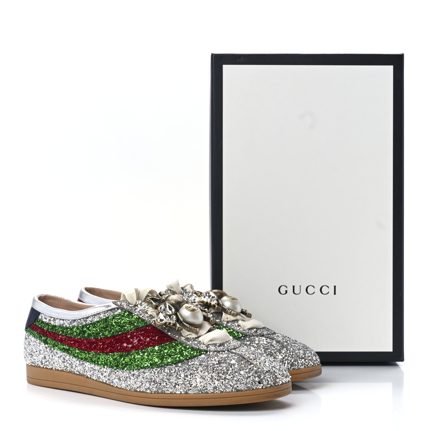 Gucci Glitter Fabric Web Falacer Sneakers 40.5 Silver 9 of 9