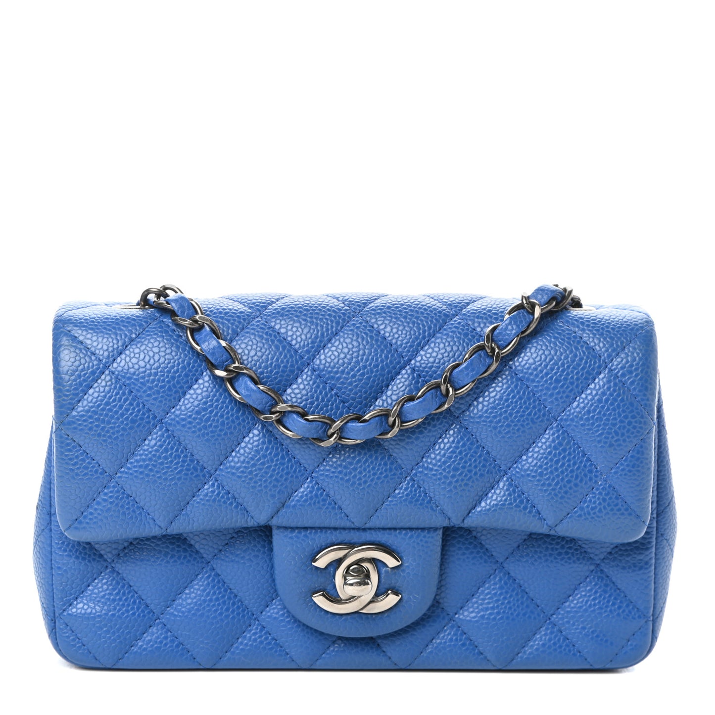 Caviar Quilted Mini Rectangular Flap Blue