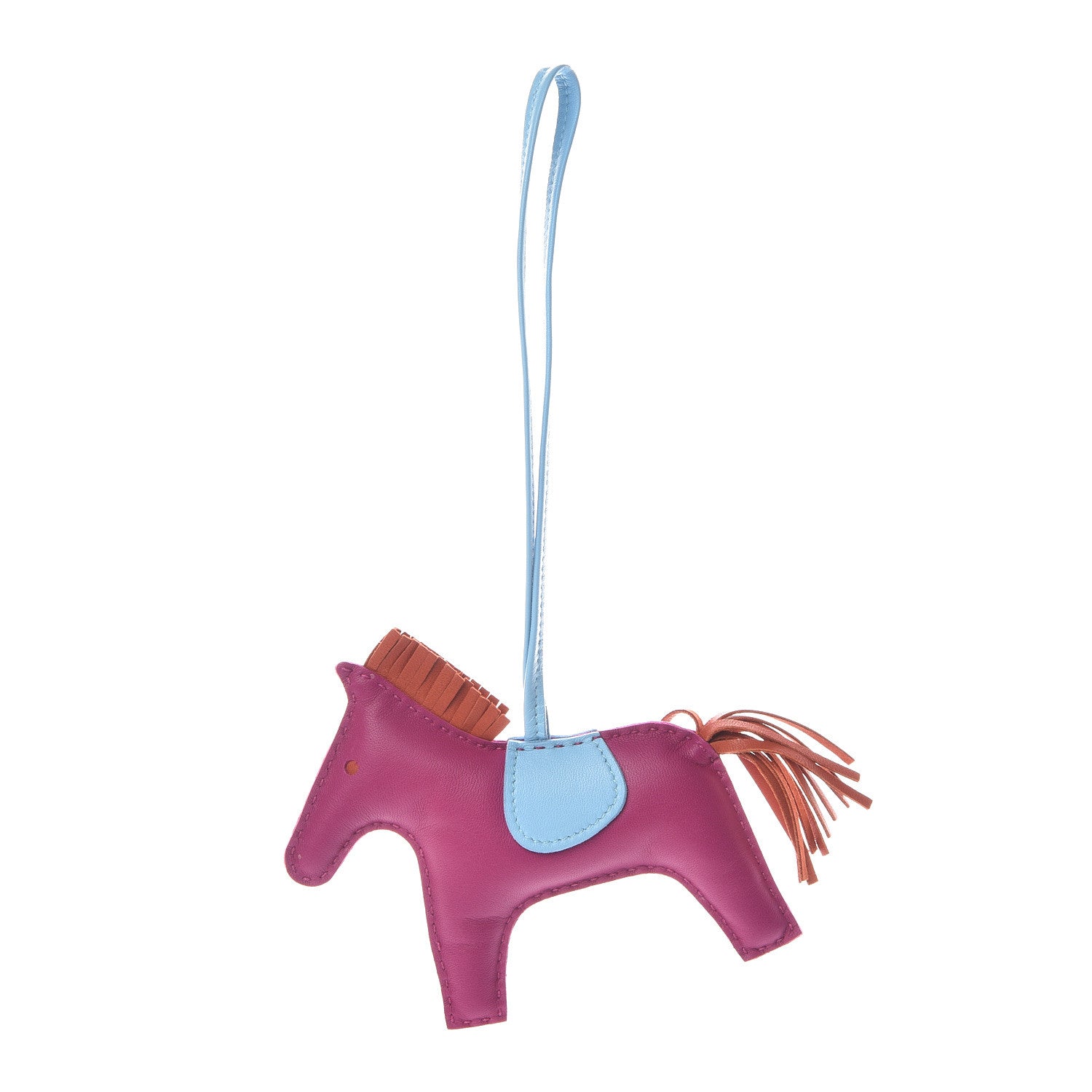 Hermes Milo Lambskin Grigri Rodeo Horse Bag Charm MM Rose Pourpre Cornaline Celeste 1 of 5
