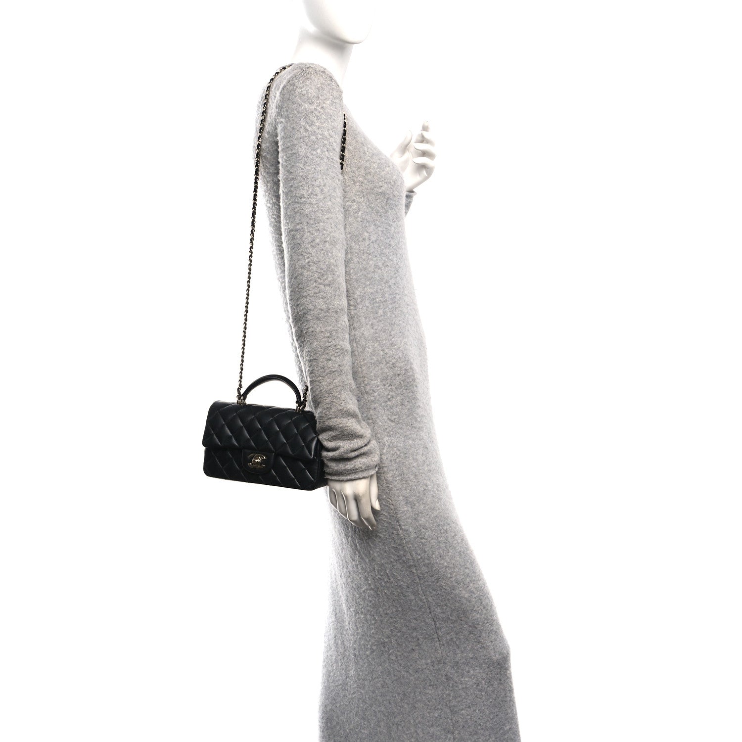 Chanel Lambskin Quilted Mini Top Handle Rectangular Flap Black 2 of 12