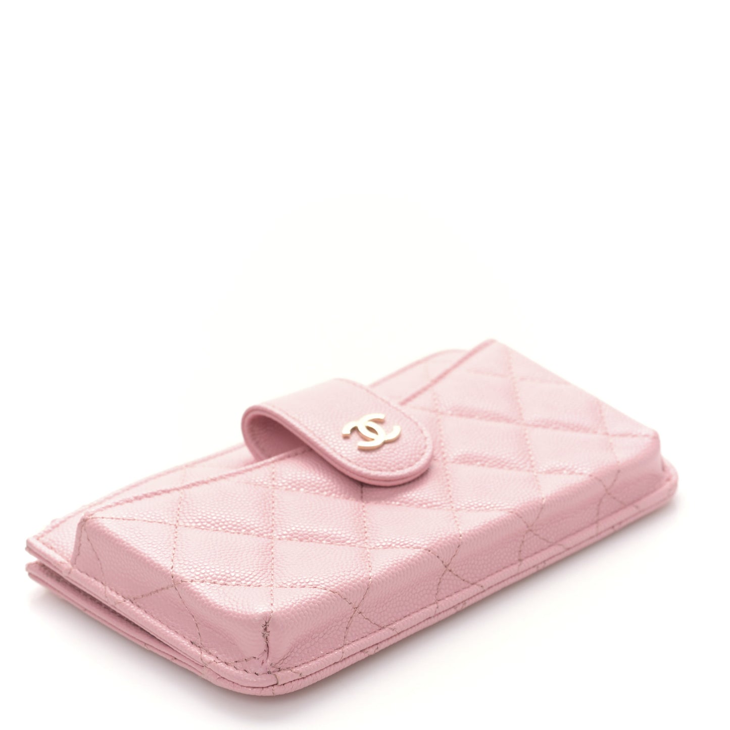 Caviar Quilted Phone Holder Zip Clutch Pink
