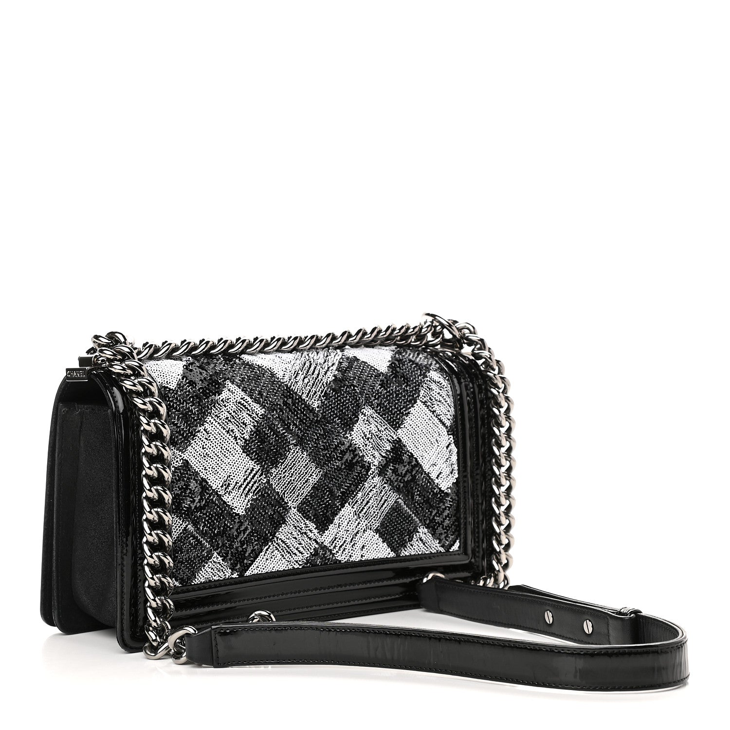 Chanel Patent Iridescent Calfskin Sequin Medium Boy Flap Bag Black 2 of 9
