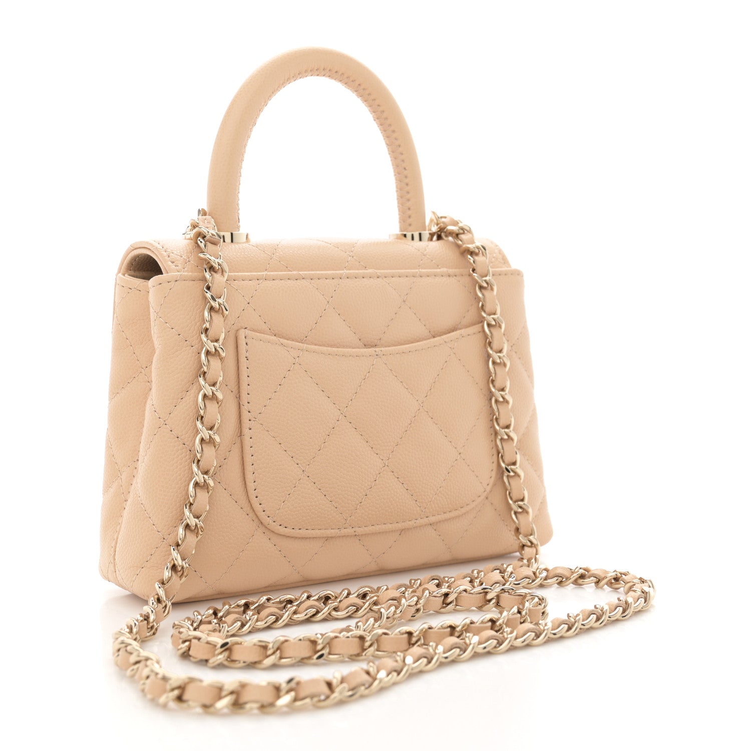 Chanel Caviar Quilted Coco Handle Clutch With Chain Beige 3 of 11