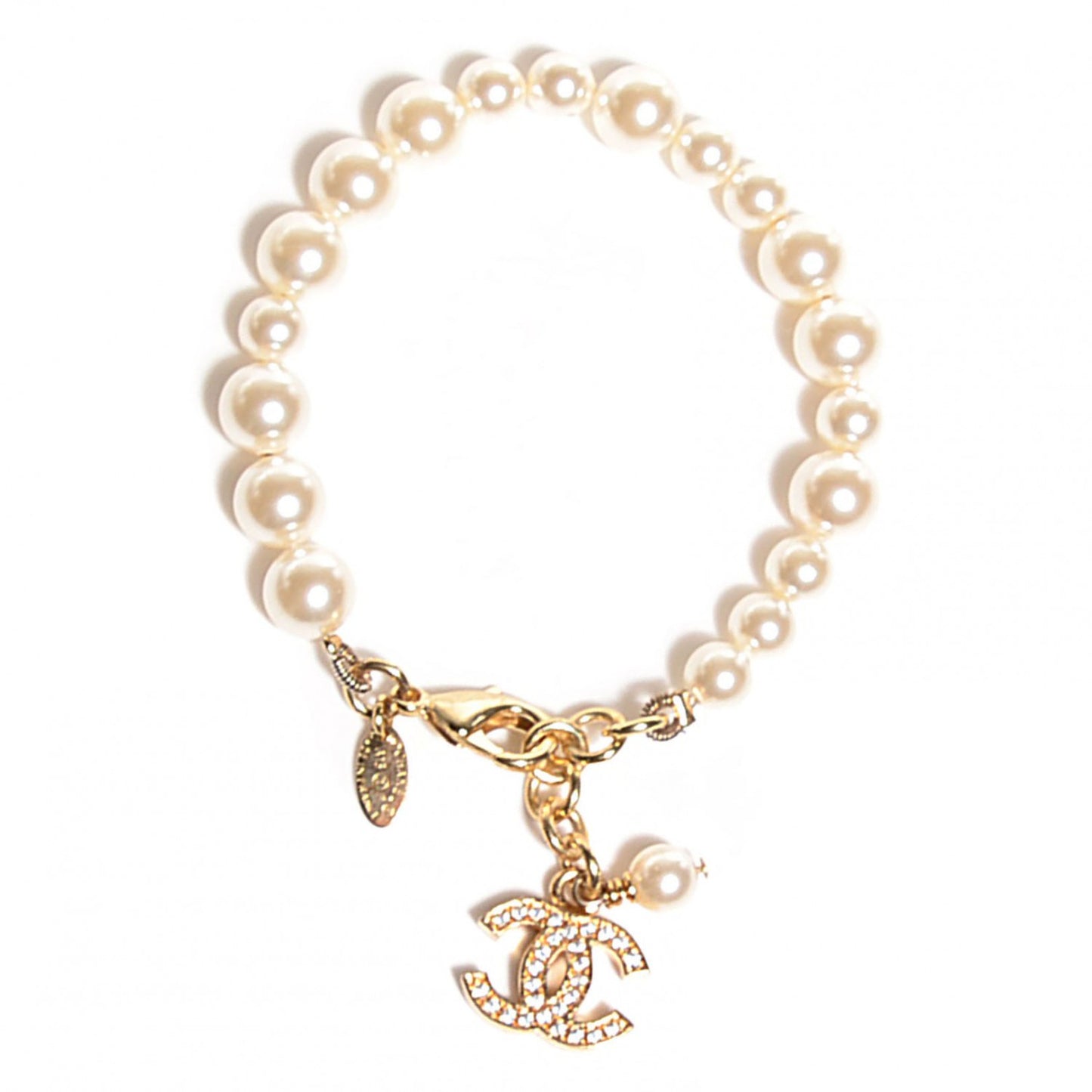 Pearl Crystal CC Bracelet Gold