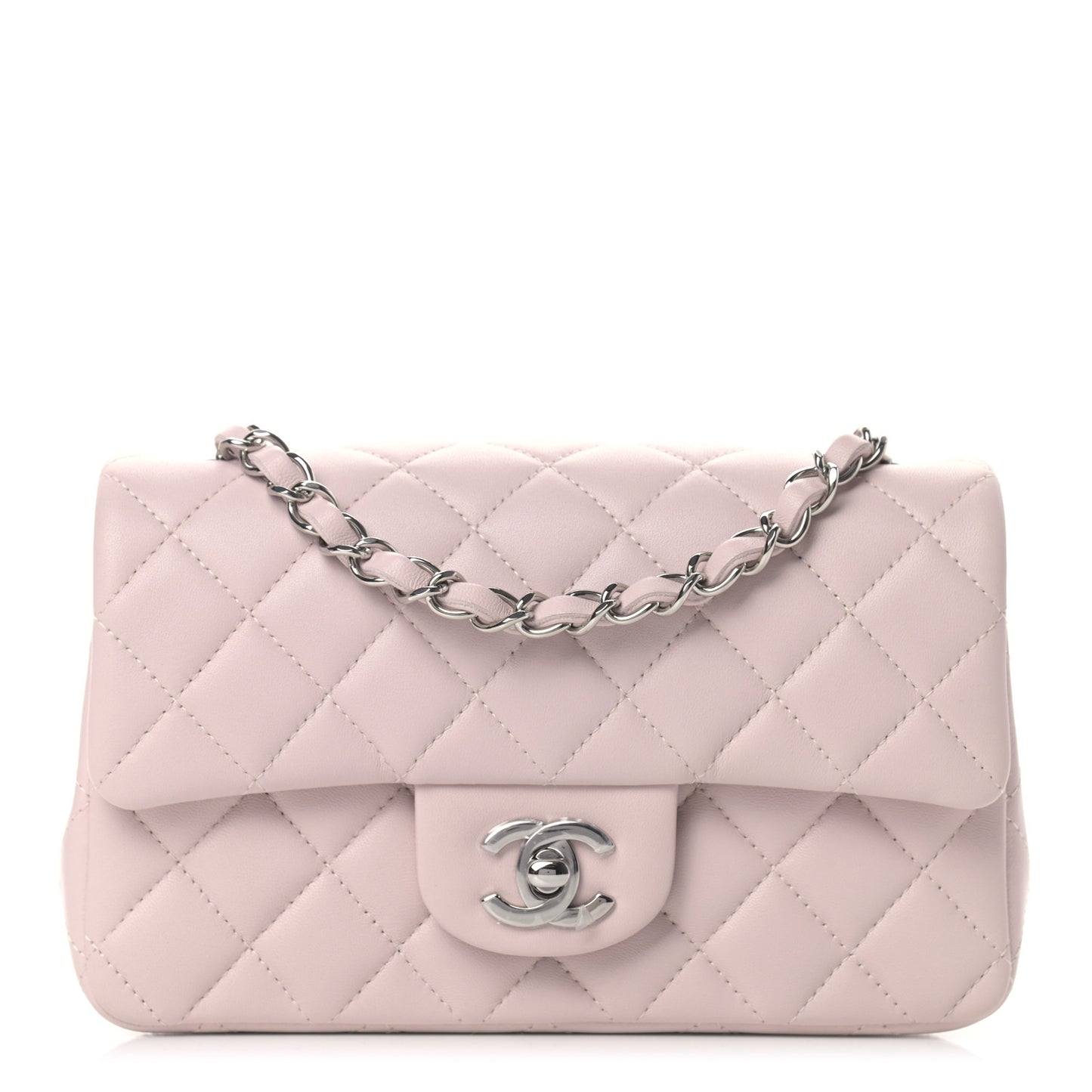 Lambskin Quilted Mini Rectangular Flap Light Purple