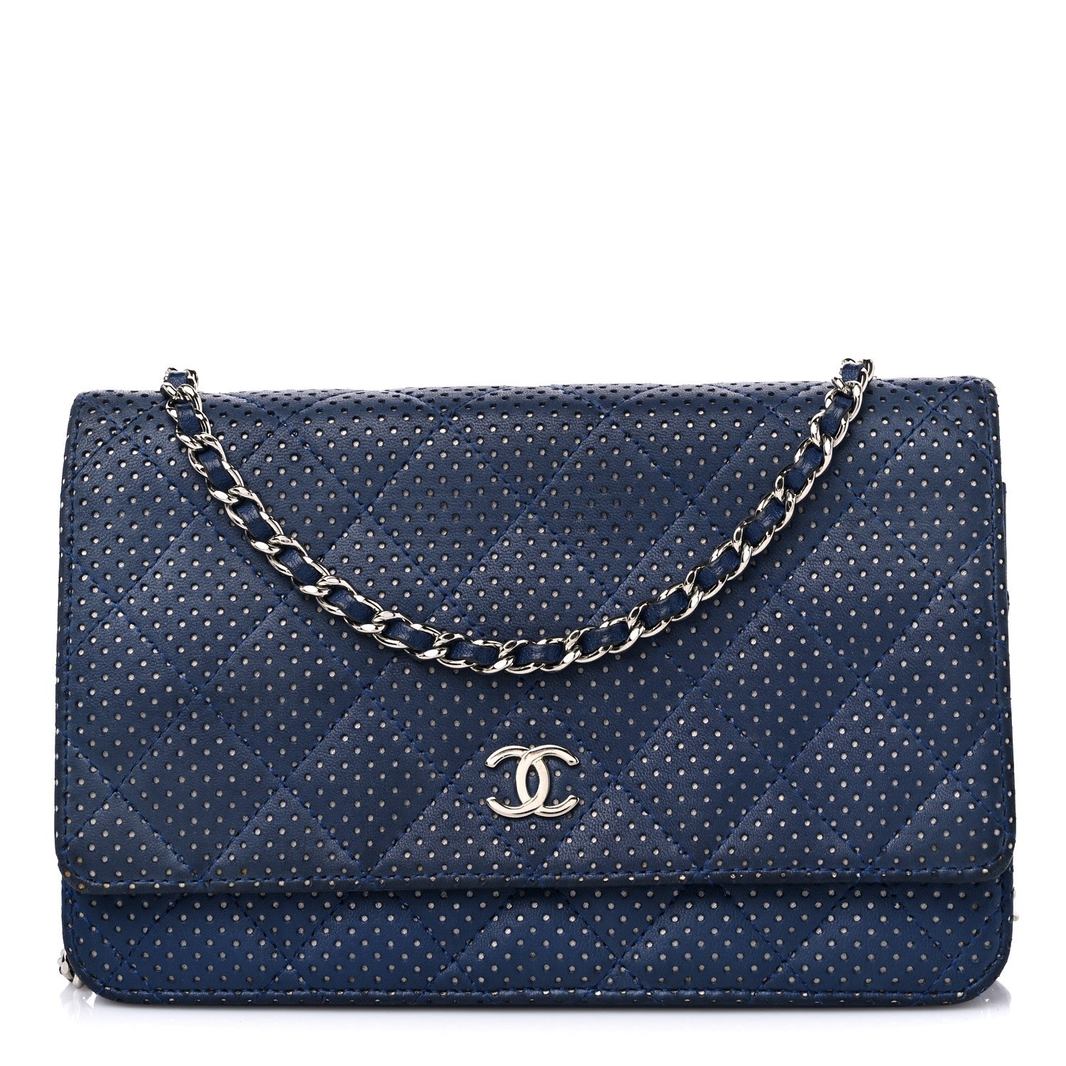 Chanel Perforated Lambskin Quilted Wallet On Chain WOC Blue 1 of 17