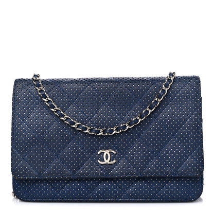 Chanel Perforated Lambskin Quilted Wallet On Chain WOC Blue 1 of 17