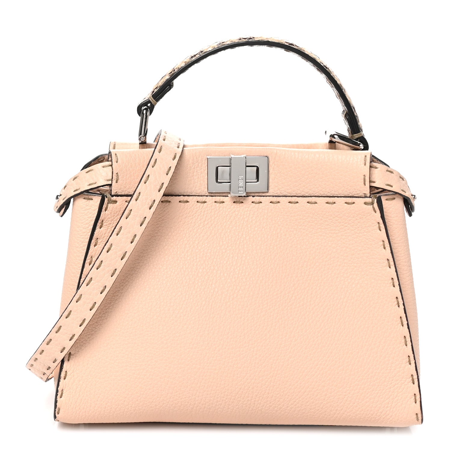 Fendi Cuoio Romano Snakeskin Selleria Mini Peekaboo Iconic Satchel Rosa Plaster 1 of 8