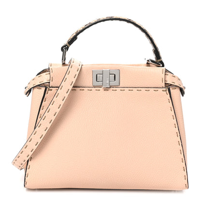Fendi Cuoio Romano Snakeskin Selleria Mini Peekaboo Iconic Satchel Rosa Plaster 1 of 8