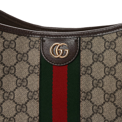 Gucci GG Supreme Monogram Textured Dollar Calfskin Web Large Ophidia Bucket Shoulder Bag Beige Ebony New Acero 7 of 9