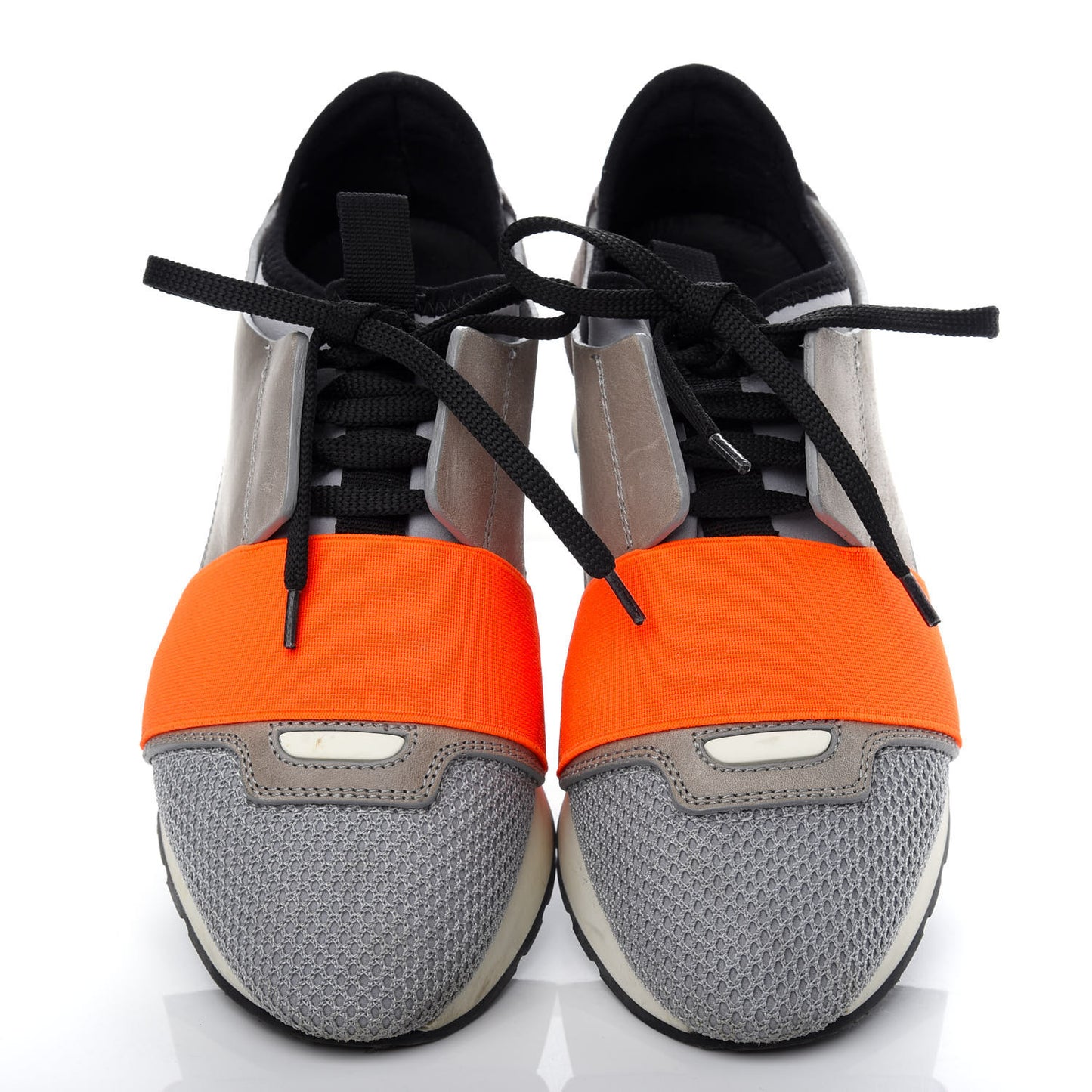 Calfskin Neoprene Mesh Womens Race Runner Sneakers 35 Grey Orange