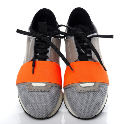 Balenciaga Calfskin Neoprene Mesh Womens Race Runner Sneakers 35 Grey Orange 5 of 10