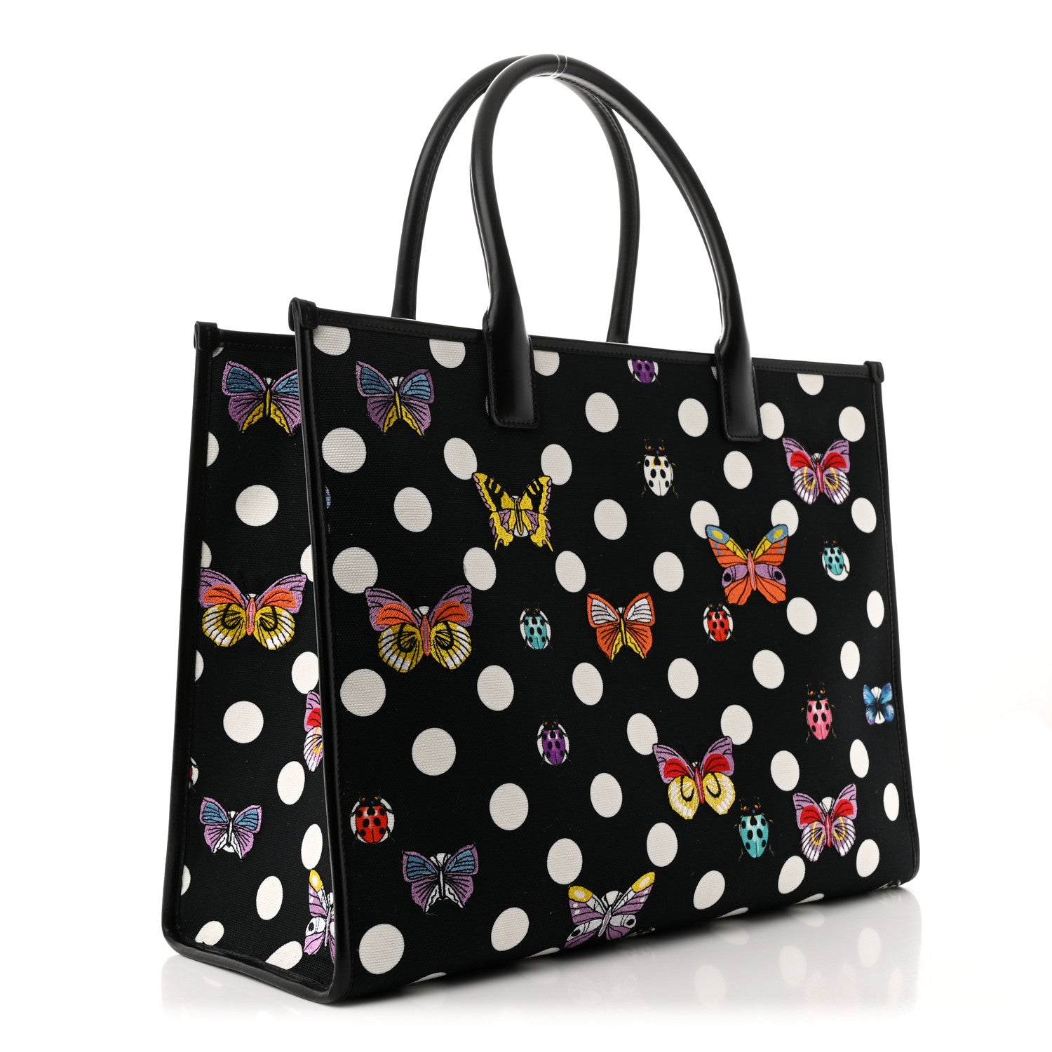 Versace X Dua Lipa Canvas Calfskin Butterfly La Medusa Large Tote Black Multicolor 3 of 9