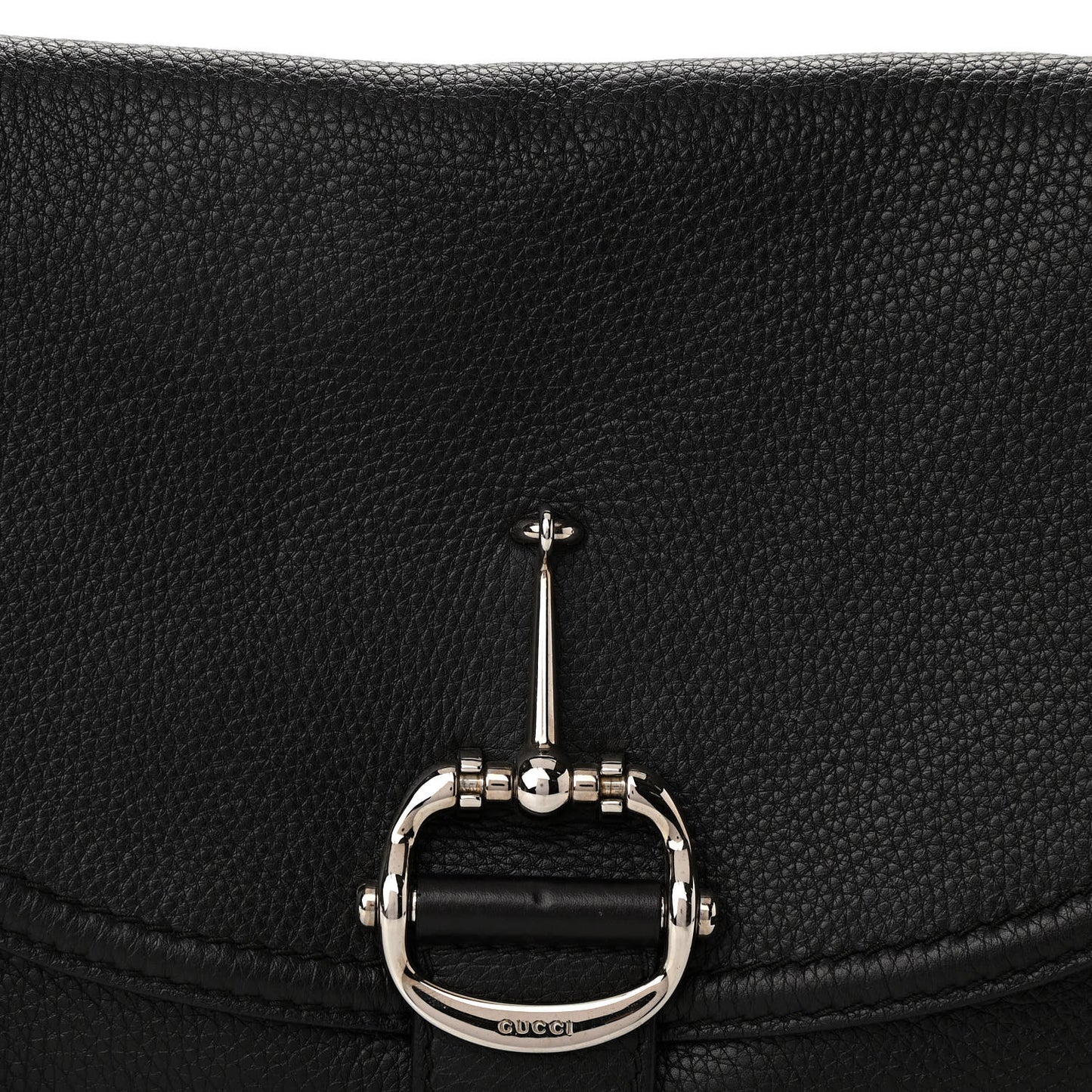 Pebbled Calfskin Medium Techno Horsebit Shoulder Flap Bag Black