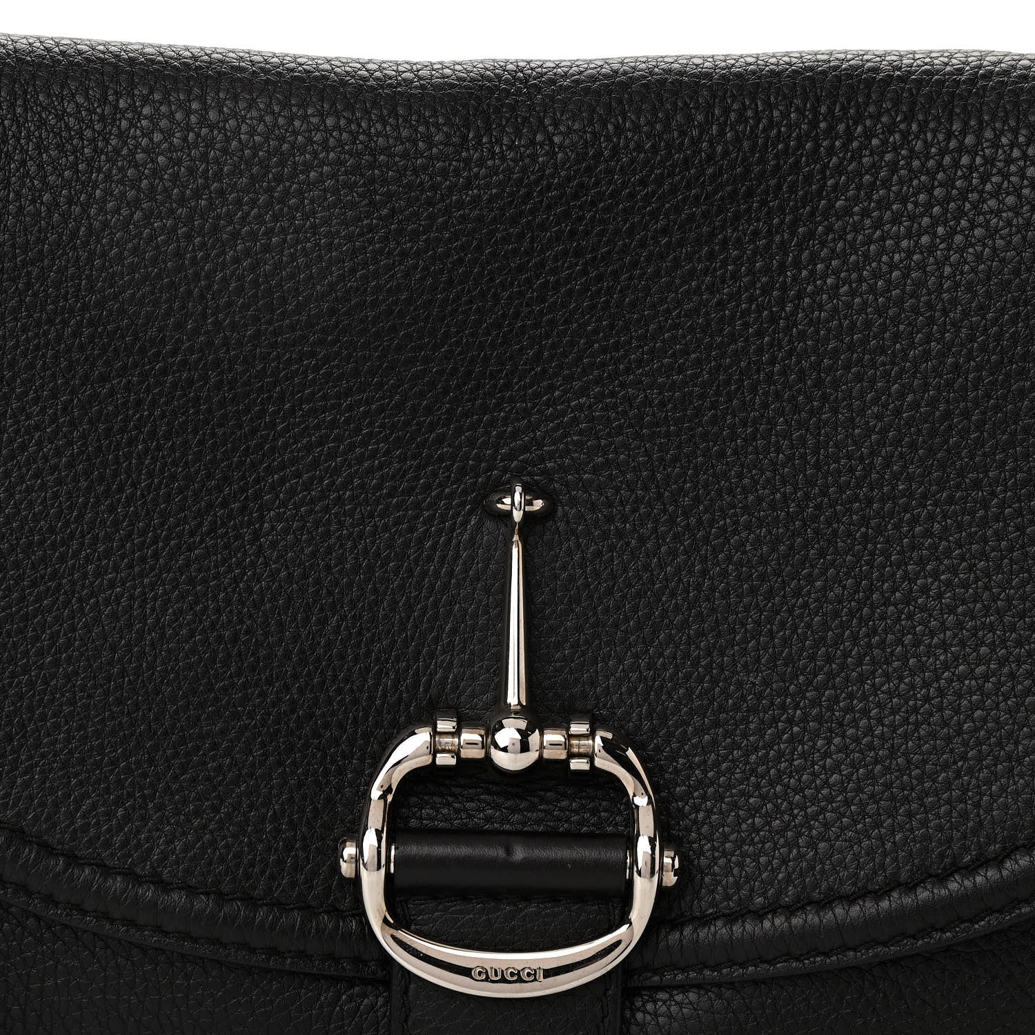 Gucci Pebbled Calfskin Medium Techno Horsebit Shoulder Flap Bag Black 8 of 10