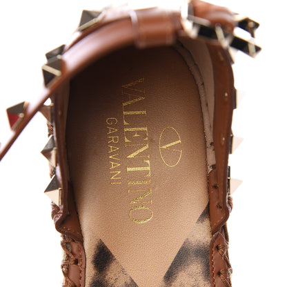 Valentino Garavani Canvas Leopard Print Rockstud Ankle Wrap Espadrille Flatform Sandals 36 Brown 8 of 11