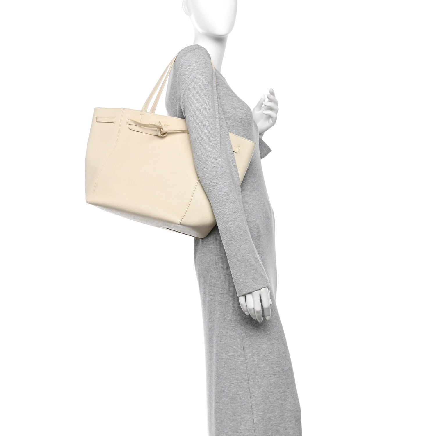 Celine Soft Grained Calfskin Small Belt Cabas Phantom Cream 2 of 12