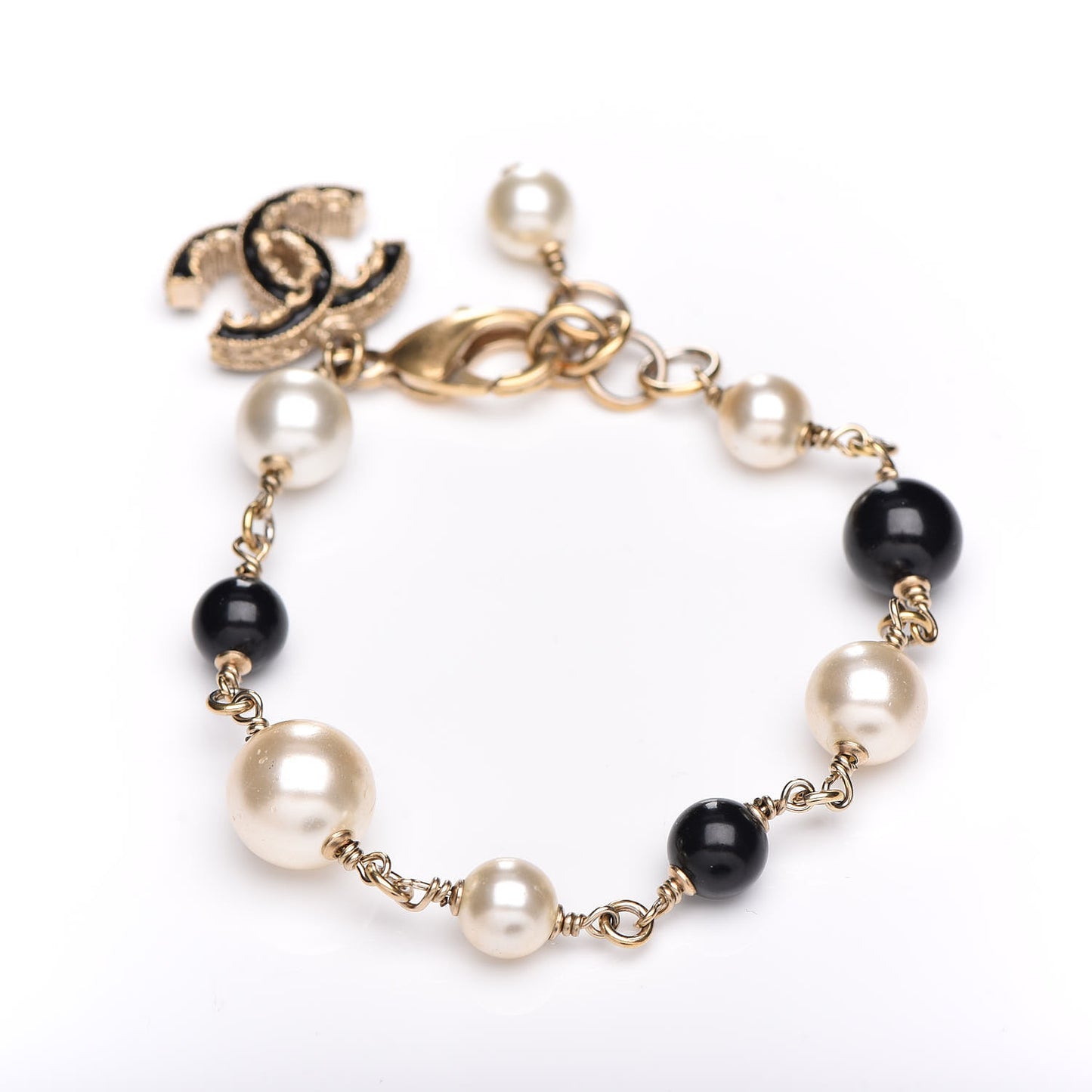 Enamel Pearl Beaded CC Bracelet Gold Black