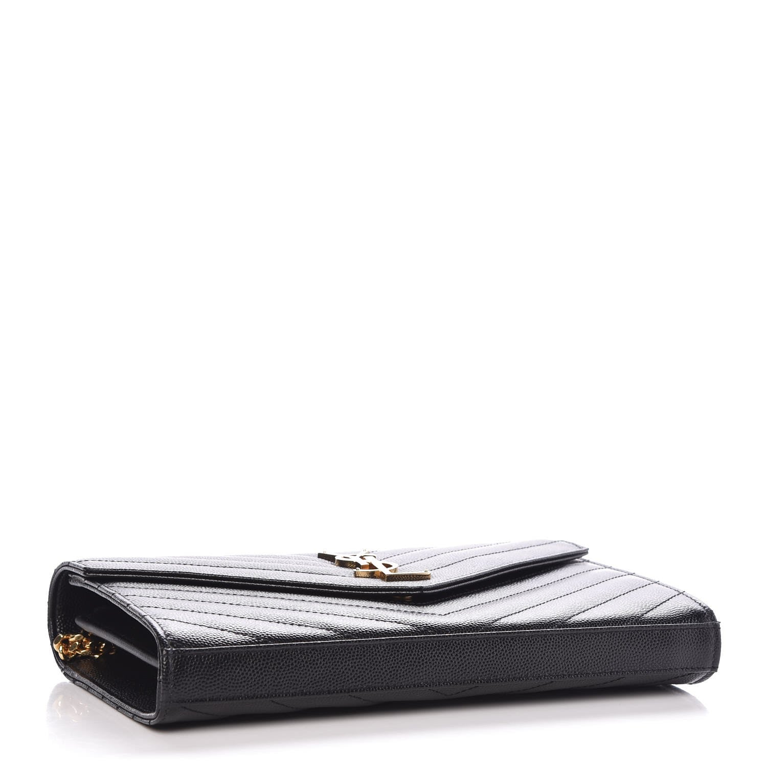 Saint Laurent Grain De Poudre Matelasse Chevron Monogram Chain Wallet Black 4 of 8