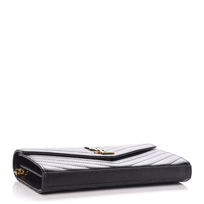 Saint Laurent Grain De Poudre Matelasse Chevron Monogram Chain Wallet Black 4 of 8