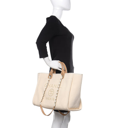 Chanel Canvas Pearl Medium Deauville Tote Ecru Beige 3 of 11