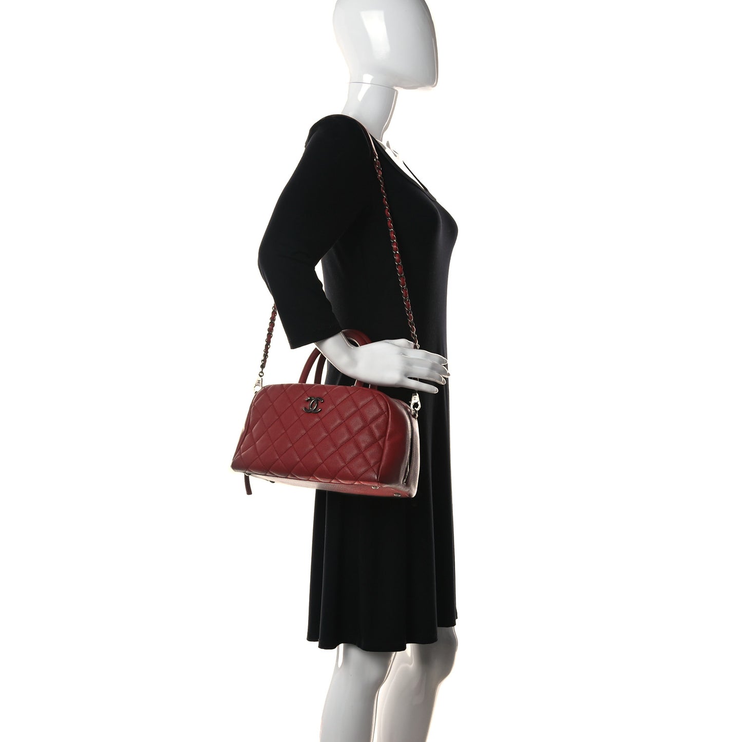 Caviar Quilted Small Coco Handle Bowling Bag Red