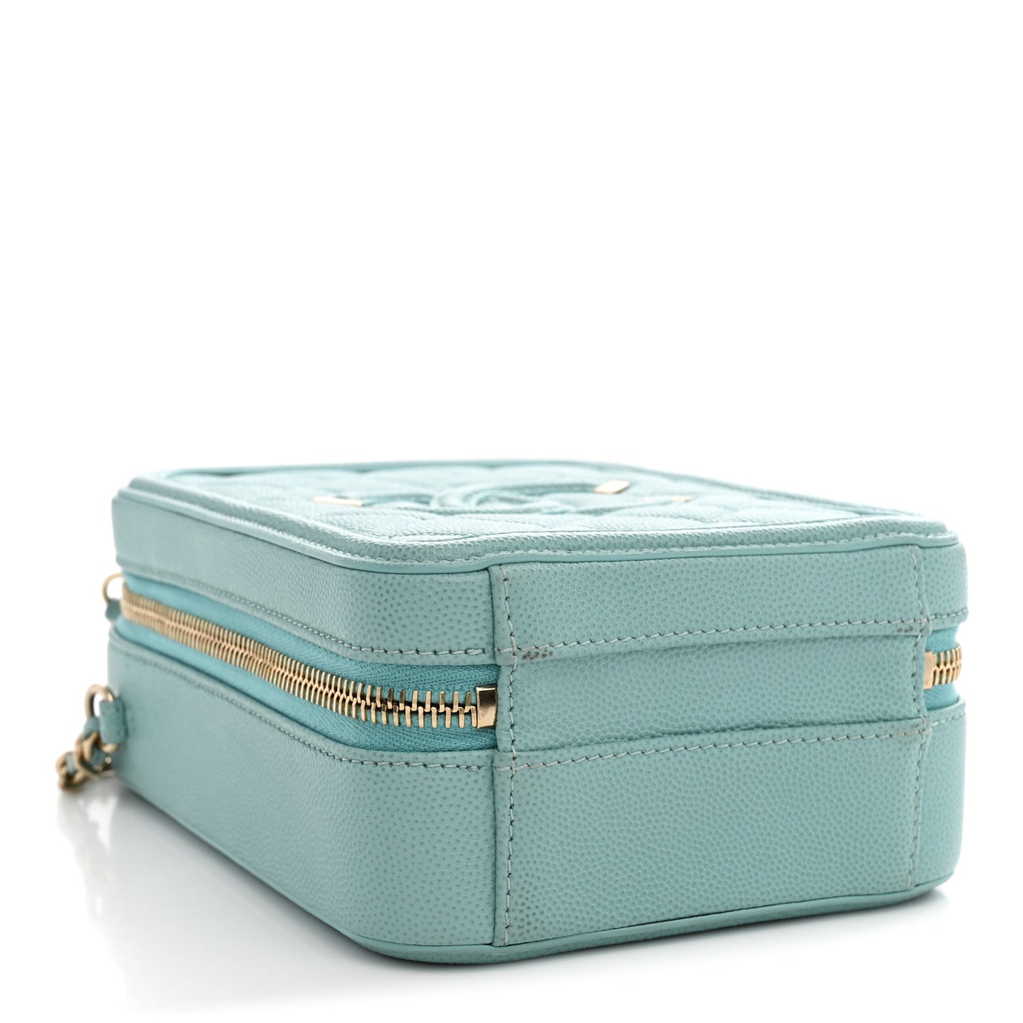Caviar Quilted CC North South Filigree Vanity Case Light Blue