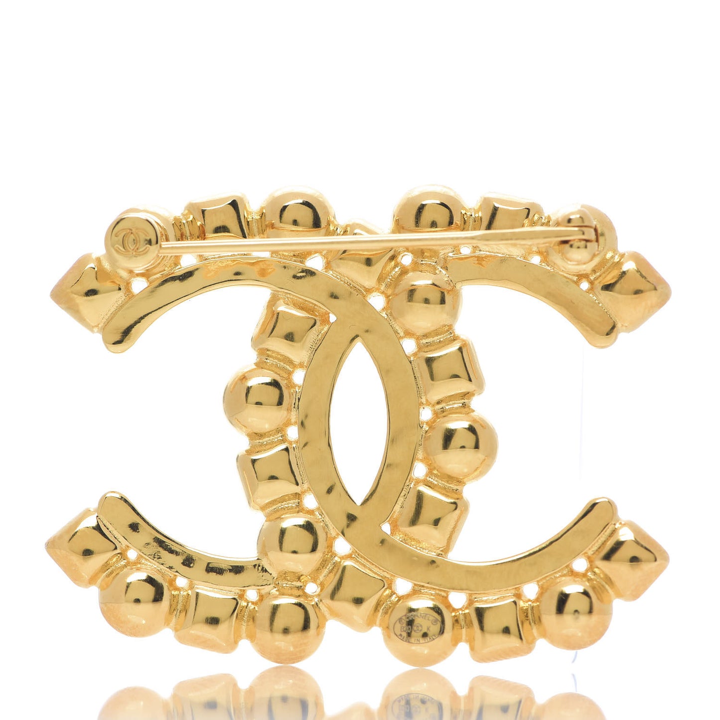 Metal Crystal Pearl CC Crystal Brooch Gold