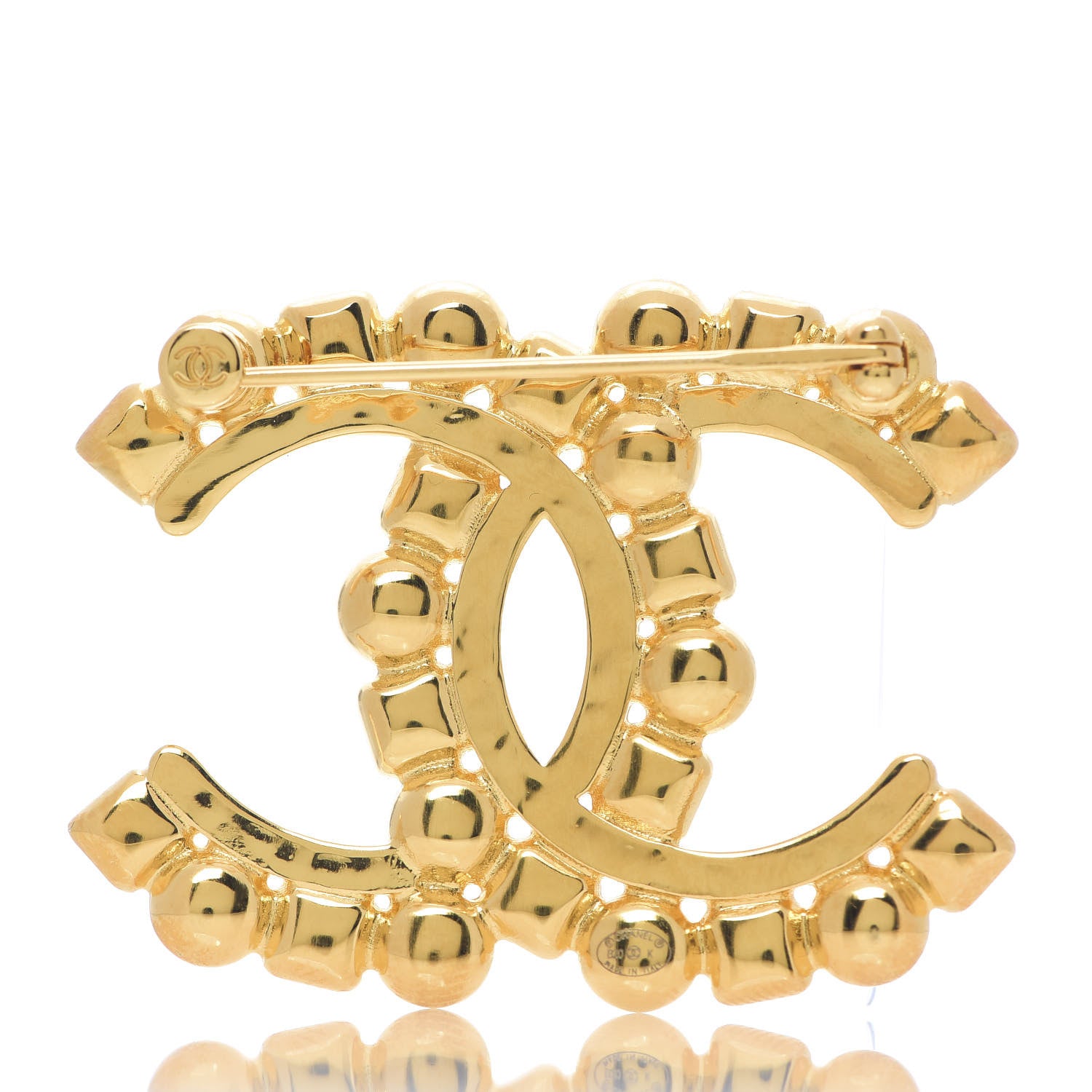 Chanel Metal Crystal Pearl CC Crystal Brooch Gold 2 of 3
