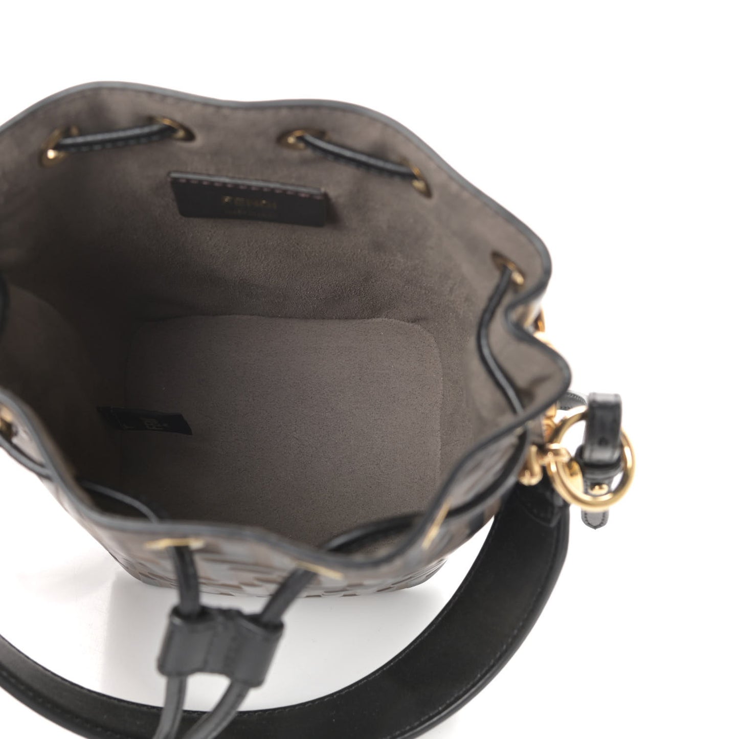Vitello Liberty F is Fendi Bi-Color FF 1974 Embossed Mini Mon Tresor Bucket Bag Maya Black