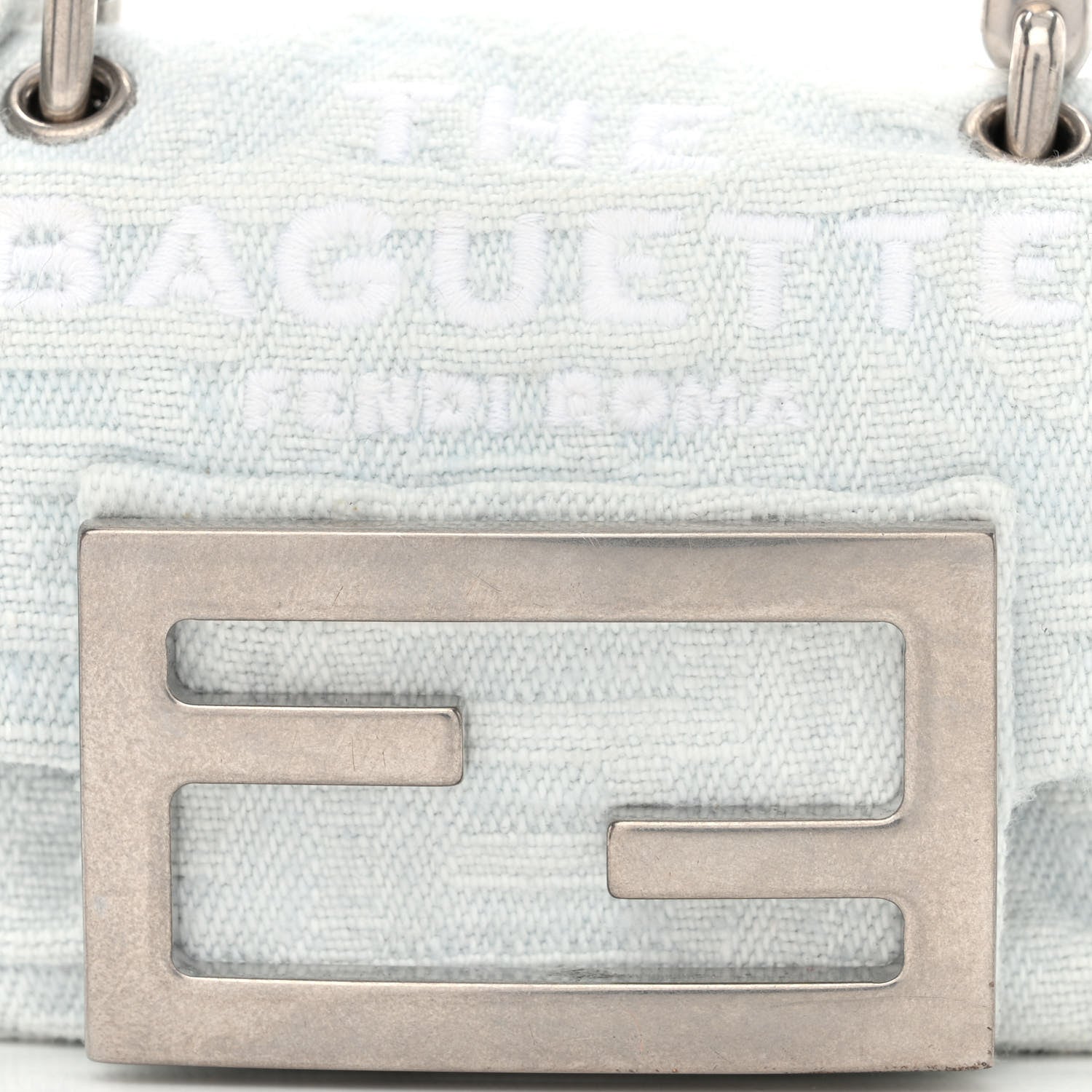 Fendi X MARC JACOBS Bleached Denim Logo Baguette Charm Off White 8 of 12