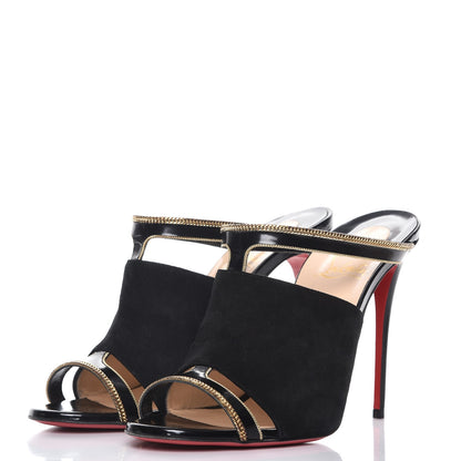 Christian Louboutin Suede Calfskin Chain Akenana 100 Heels 39 Black Gold 3 of 10